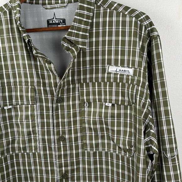 Habit Fisherman Shirt Ivy Green Plaid Long Sleeve Outdoor Vented XL- UPF40 - Picture 7 of 9